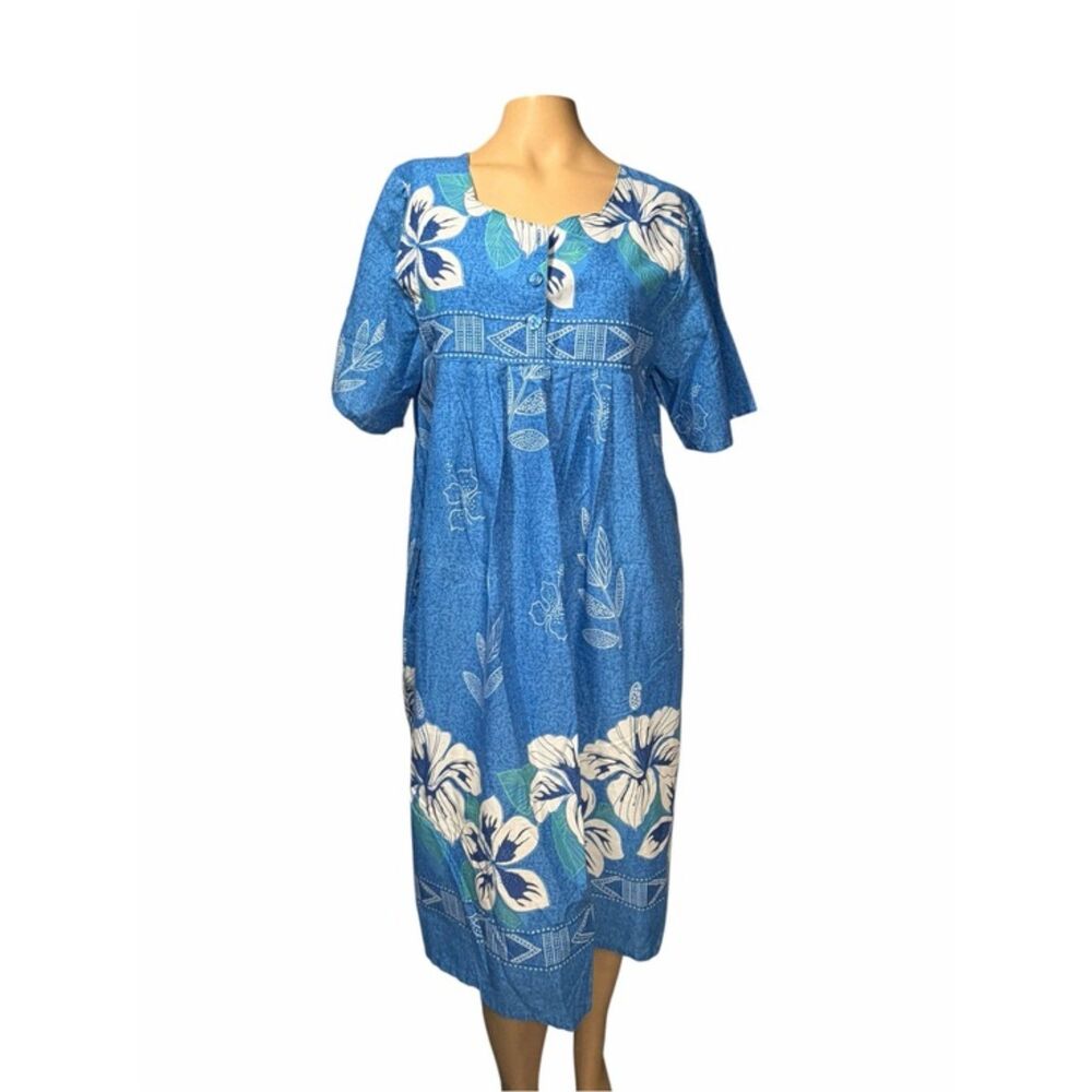Anthony Richards Blue Tropical Floral House Dress Muumuu Size M